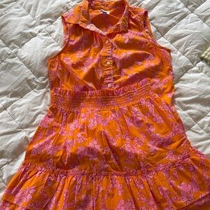 J Crew Vibrant Orange and Pink Floral Tank and Skirt Set